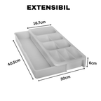 Organizator Extensibil din Plastic pentru Tacâmuri, 40,5 x  16,7–30 cm (Lățime Reglabilă) × 6 cm