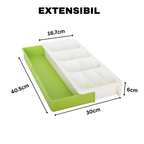 Organizator Extensibil din Plastic pentru Tacâmuri, 40,5 x  16,7–30 cm (Lățime Reglabilă) × 6 cm