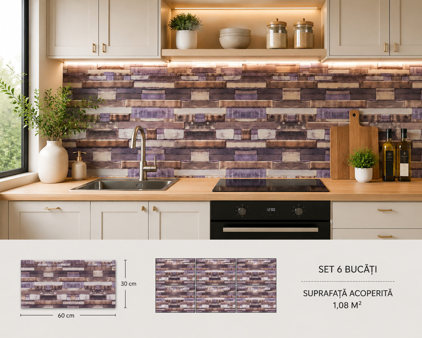 Set 6 Plăci Autocolante 30x60 cm: 2.5 mm Grosime, Montare în 3 Pași!