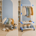 Stativ Vestimentar Multifuncțional Urban Loft, Cadru Metalic, Bară pentru Haine și Prosoape, 2 Rafturi și Roți 360° cu Blocare, 150 × 68 × 49 cm