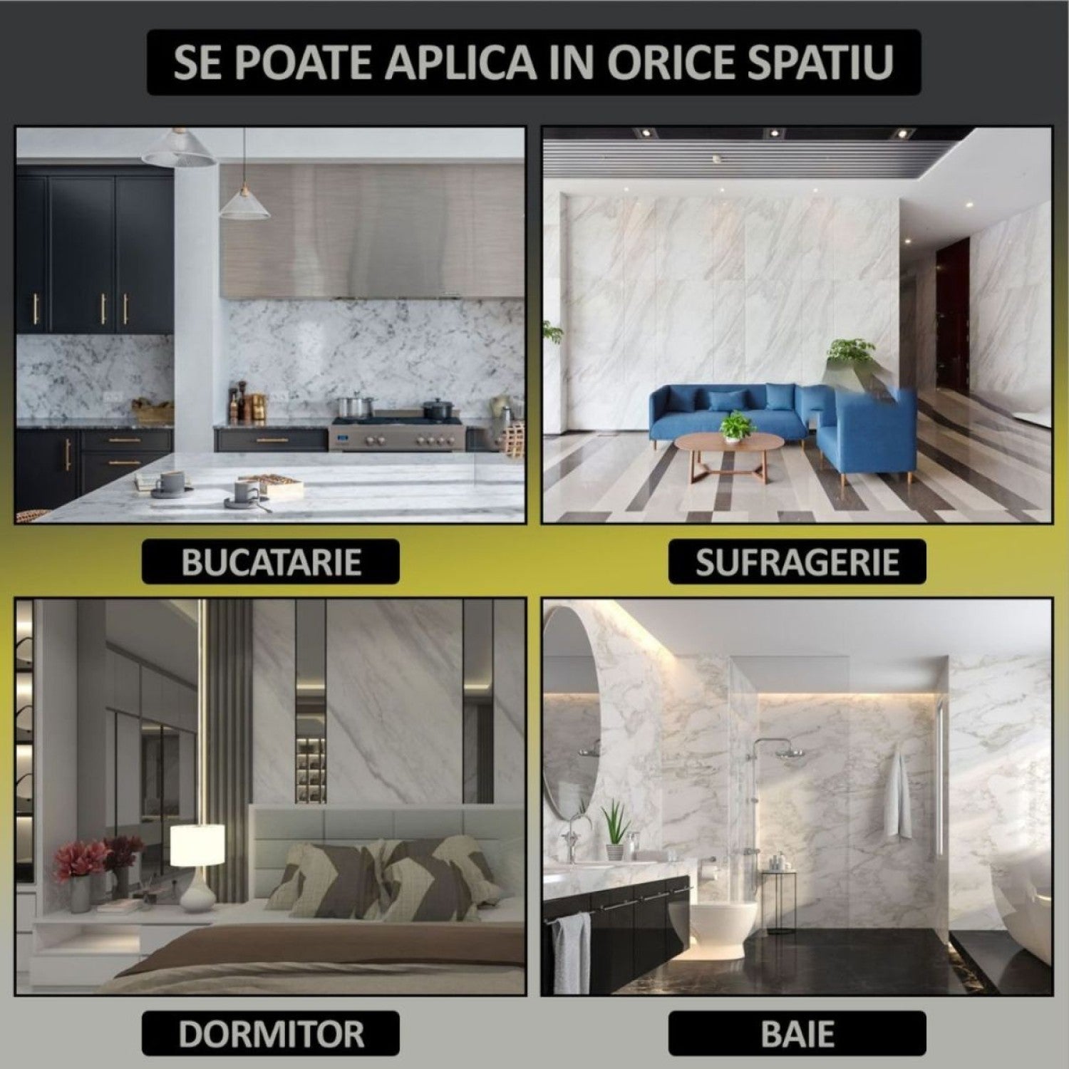 Set 6 Panouri Premium MarbleGlow cu Folie de Aluminiu, Autoadezive - Bucatarie, Baie, Living - diferite modele