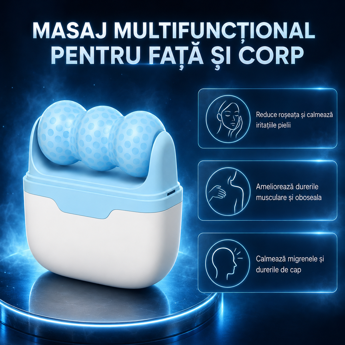 Ice Roller, Aparat de Masaj Facial și Corporal cu Efect Răcoritor, pentru Față, Tâmple, Gât și Zone Tensionate, Portabil, 10x8.5x3.5 cm