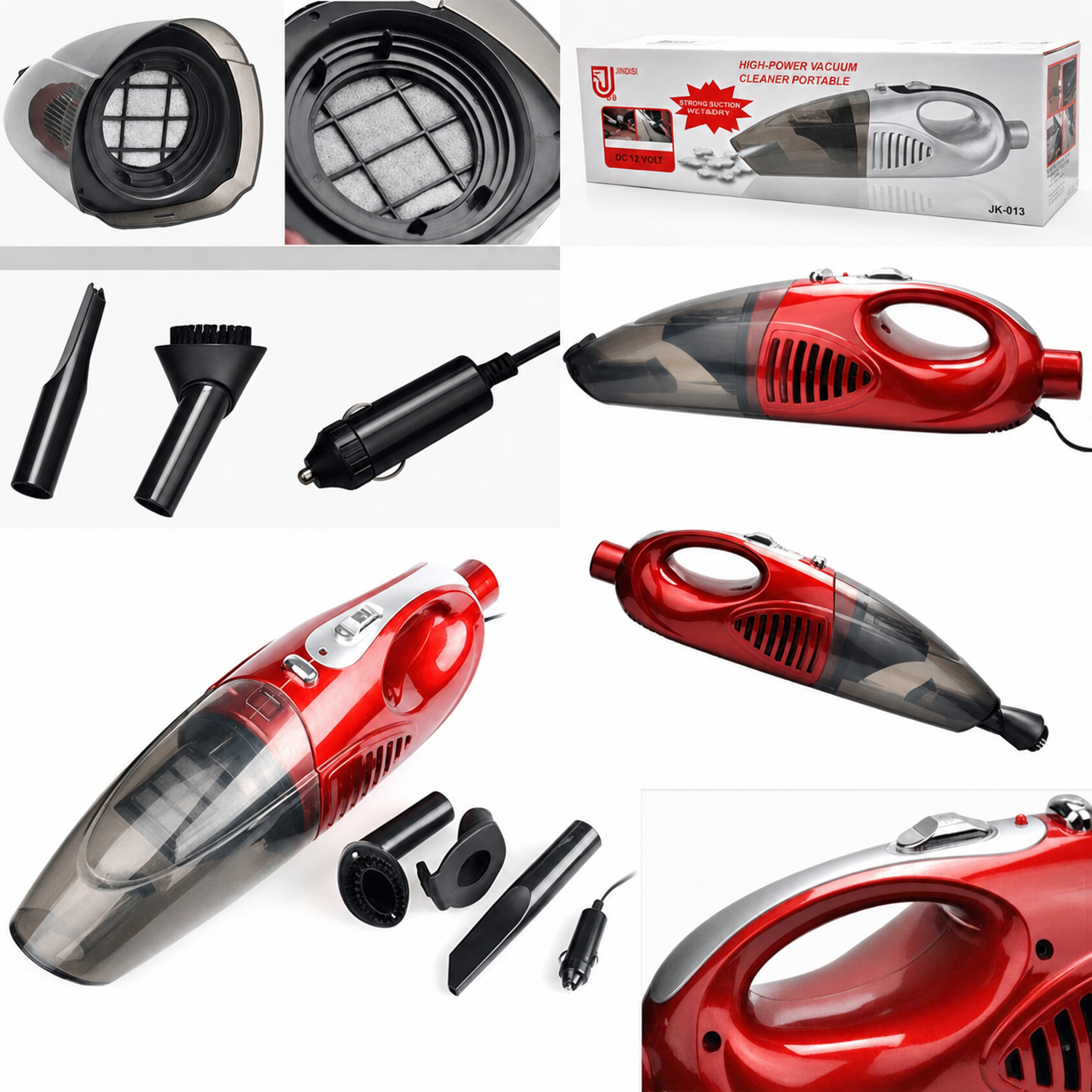 Aspirator Auto Ciclonic 160W + Accesorii, Fără Sac, alimentare mufa brichetă