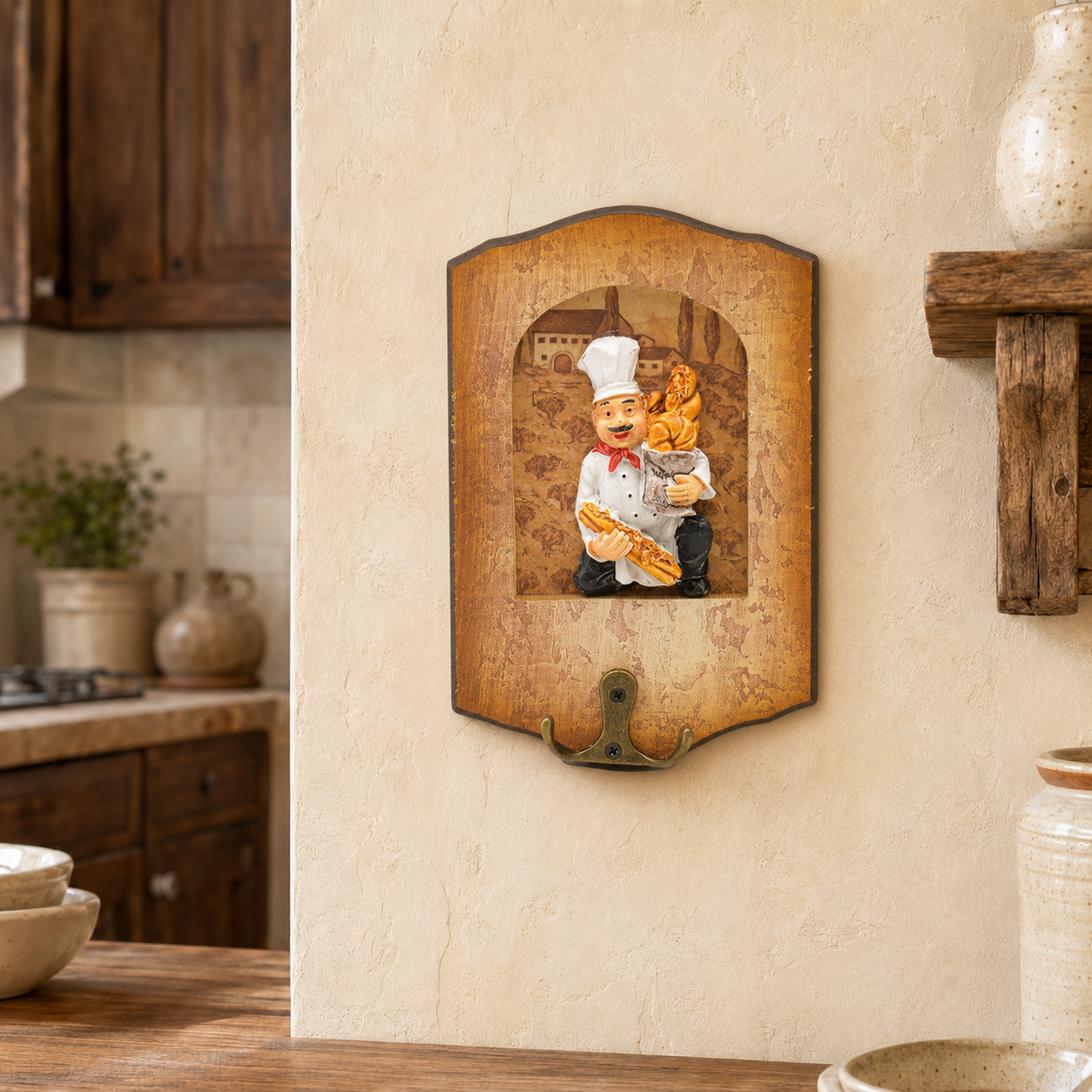 Cuier Decorativ de Perete cu Cârlig Dublu – Maro Rustic (11 x 17 cm)