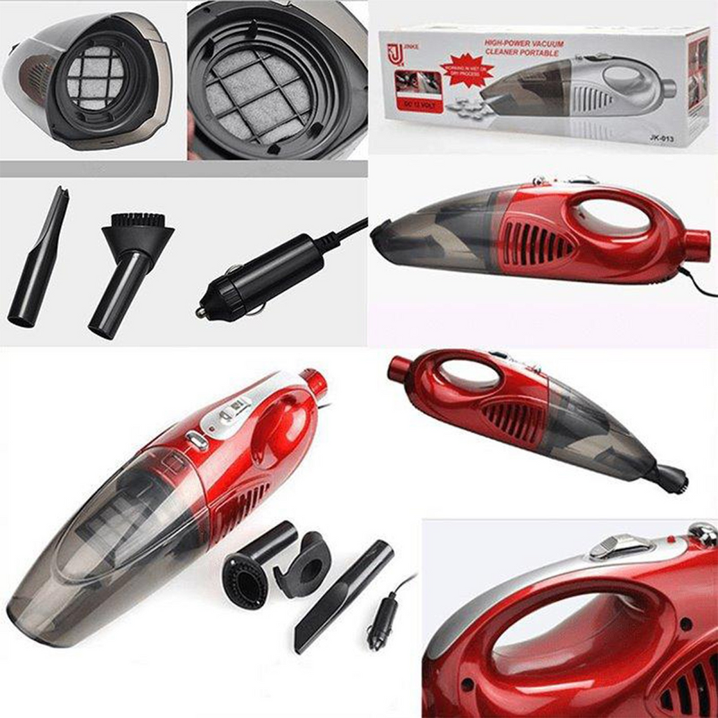 Aspirator auto cu accesorii, filtru praf detasabil, aspirare umeda si uscata, alimentare 12V, Rosu