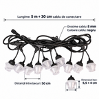 Ghirlandă Luminoasă LED TerraGlow, 5 m, cu 10 Becuri, pentru Interior și Exterior, Alimentare Solară sau 220 V