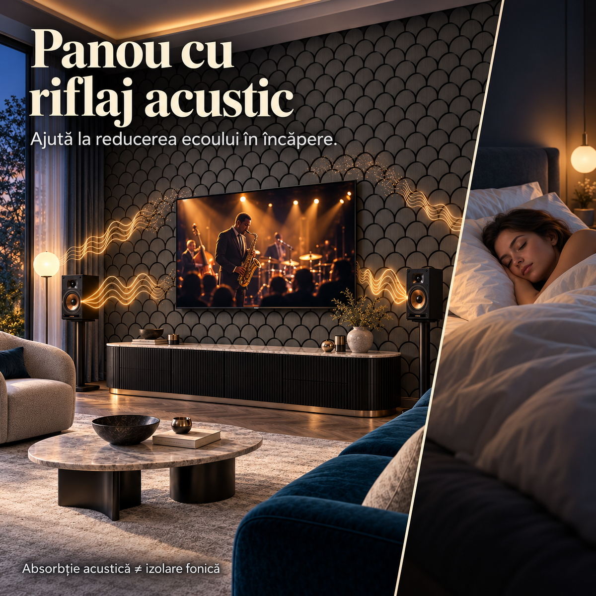 Set 3 Panouri Decorative Acustice SonoArt, din HDF și Pâslă, cu Design Geometric, pentru Pereți Interiori – 6 Variante