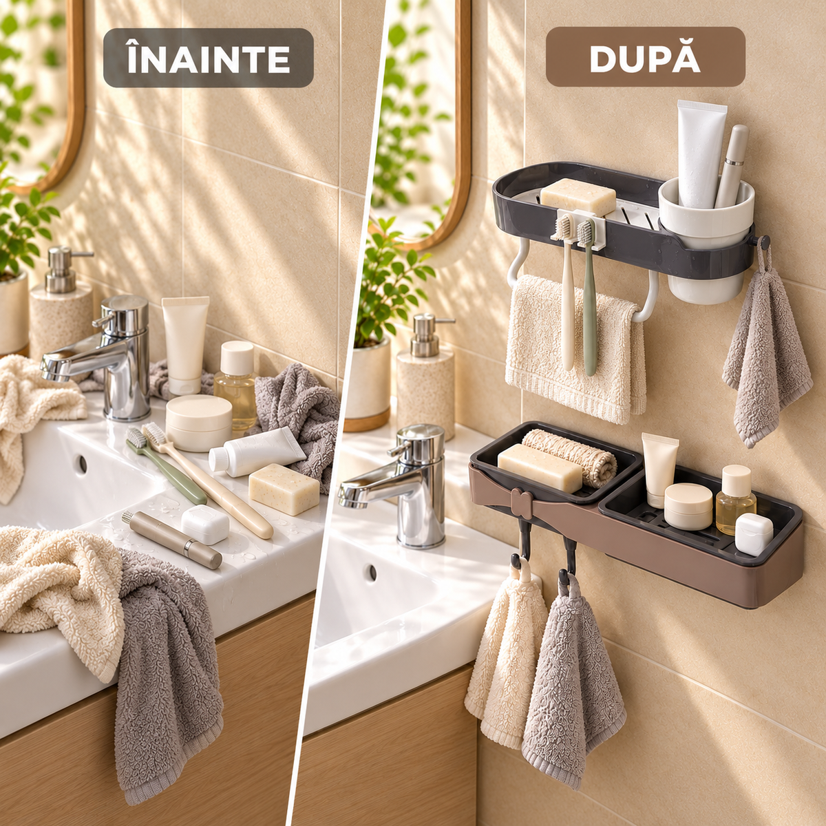 Set 2 Accesorii pentru Baie AquaDuo, pentru Organizare, Depozitare și Prosoape – 4 Variante