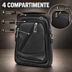 Borsetă de umăr pentru bărbați Companion, 4 compartimente cu fermoar, piele ecologică, curea reglabilă, 17 × 8 × 23 cm, Negru/Maro închis