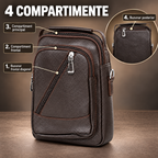 Borsetă de umăr pentru bărbați Companion, 4 compartimente cu fermoar, piele ecologică, curea reglabilă, 17 × 8 × 23 cm, Negru/Maro închis