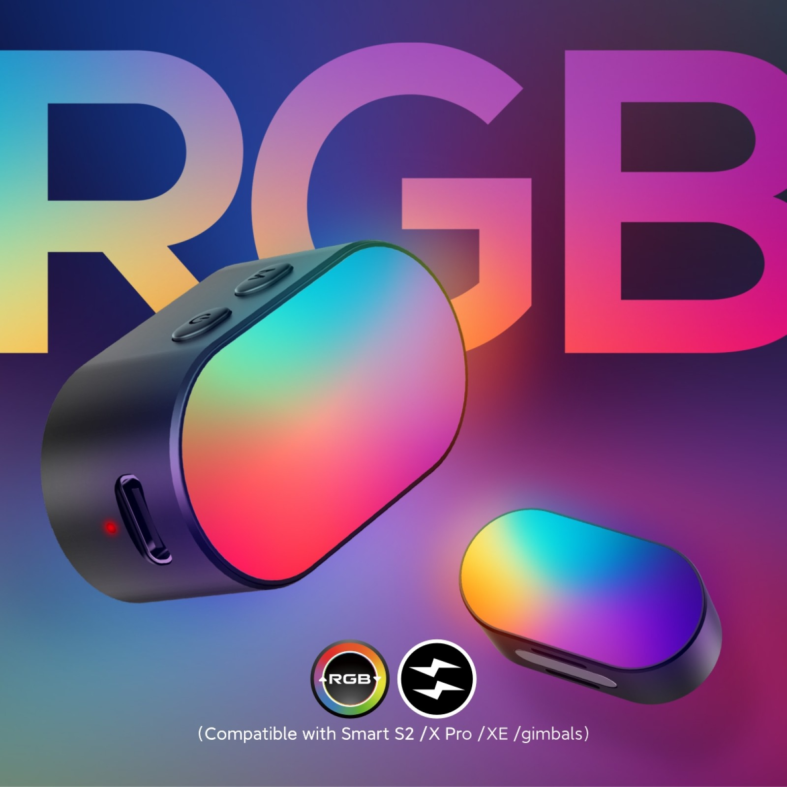 Pachet promo: Gimbal Aochuan SMART XE, D6730 + D6736 Lumina RGB Aochuan cu placute magnetice, aplicatie dedicata, Content Creator Edition, Negru Mat