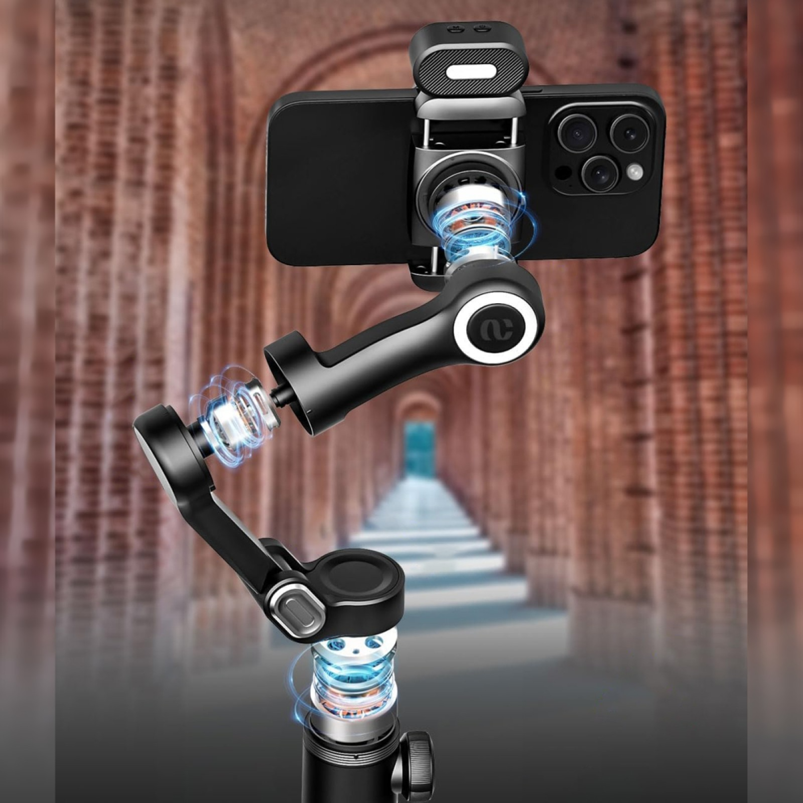 Pachet promo: Gimbal Aochuan SMART XE, D6730 + D6736 Lumina RGB Aochuan cu placute magnetice, aplicatie dedicata, Content Creator Edition, Negru Mat