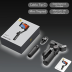 Pachet promo: Gimbal Aochuan SMART XE, D6730 + D6736 Lumina RGB Aochuan cu placute magnetice, aplicatie dedicata, Content Creator Edition, Negru Mat