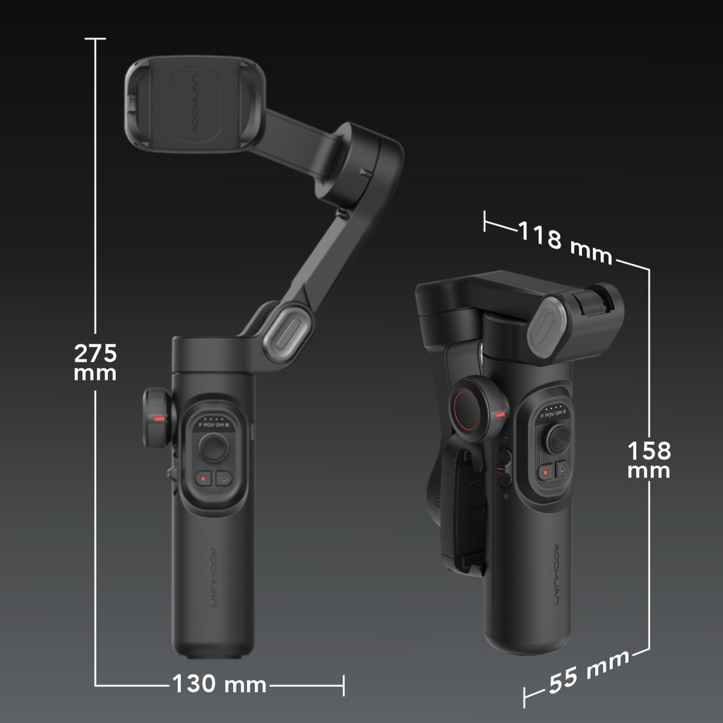 Pachet promo: Gimbal Aochuan SMART XE, D6730 + D6736 Lumina RGB Aochuan cu placute magnetice, aplicatie dedicata, Content Creator Edition, Negru Mat