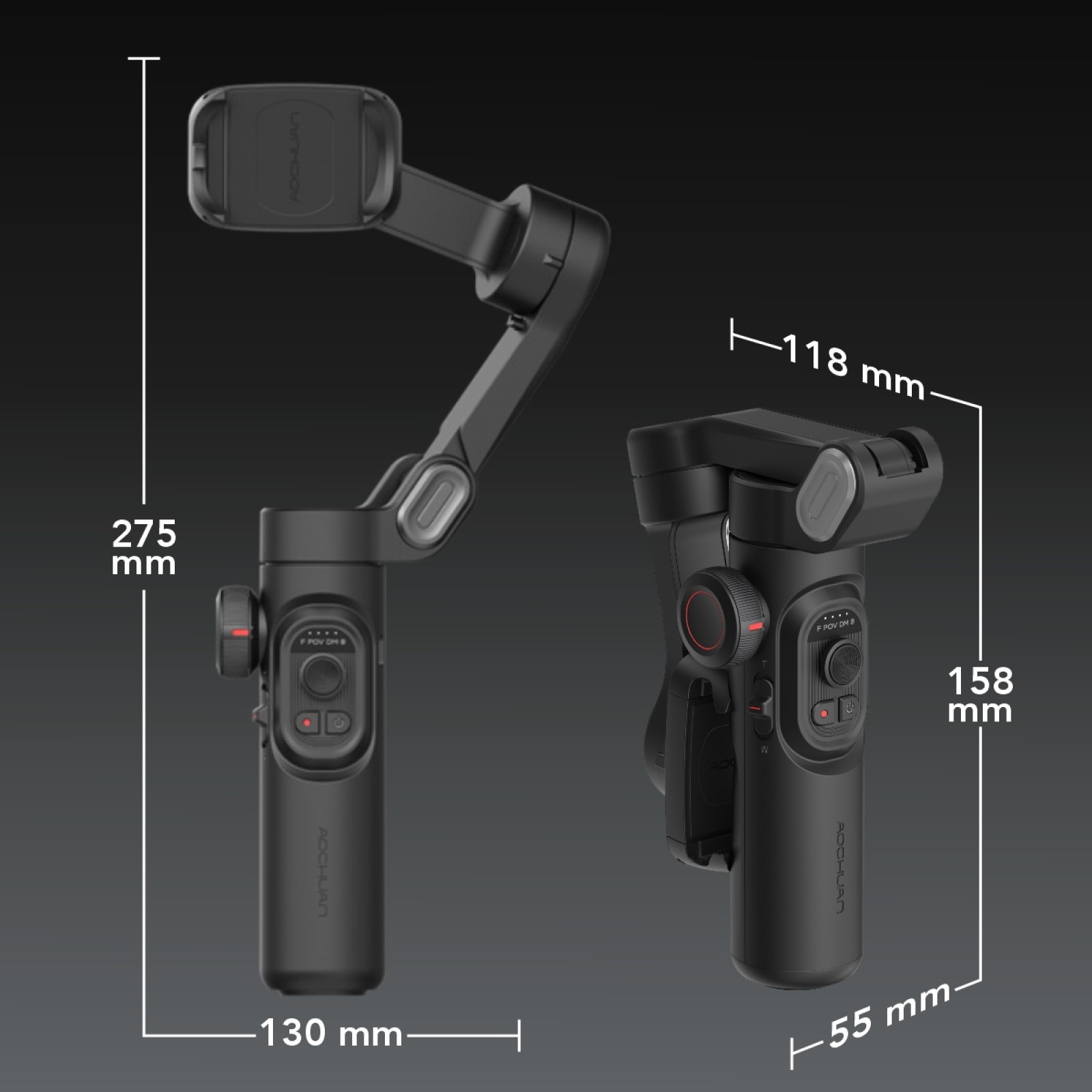 Pachet promo: Gimbal Aochuan SMART XE, D6730 + D6736 Lumina RGB Aochuan cu placute magnetice, aplicatie dedicata, Content Creator Edition, Negru Mat