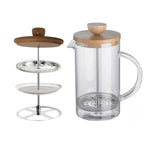 Infuzor multifuncțional French Press din sticlă borosilicată, cu capac din bambus și filtru din inox, 800 ml