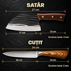 Pachet Cuțit și Satâr KitchenDuo, 2 Piese cu Lame din Inox, pentru Tăiere, Feliere și Porționare – 2 Variante