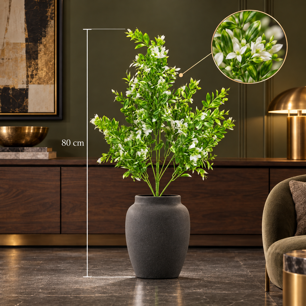 Plantă Artificială Decorativă Premium, Aspect Natural, 80 cm (Fără Ghiveci)