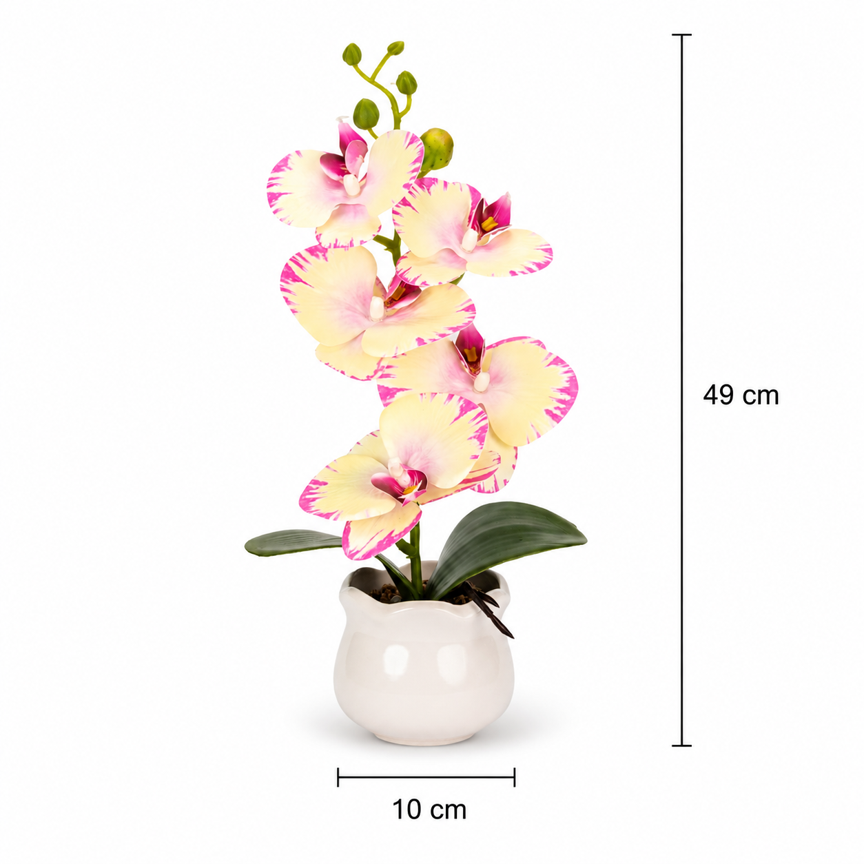 Orhidee Artificială Decorativă în Ghiveci Ceramic – Eleganță Florală pentru Casă și Birou, 49cm