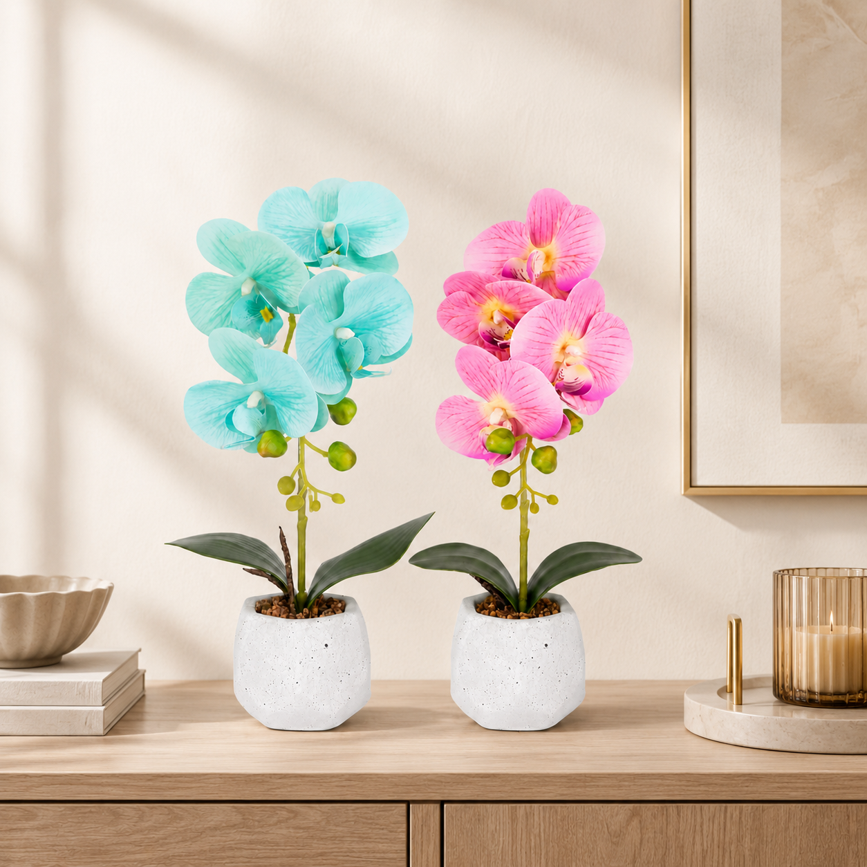 Orhidee Artificială Decorativă în Ghiveci Ceramic – Eleganță Naturală pentru Orice Interior