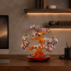 Copac Feng Shui Decorativ cu Pietre Semiprețioase și Suport Ceramic – Armonie și Eleganță, 22 cm