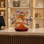 Copac Feng Shui Decorativ cu Pietre Semiprețioase și Suport Ceramic – Armonie și Eleganță, 22 cm