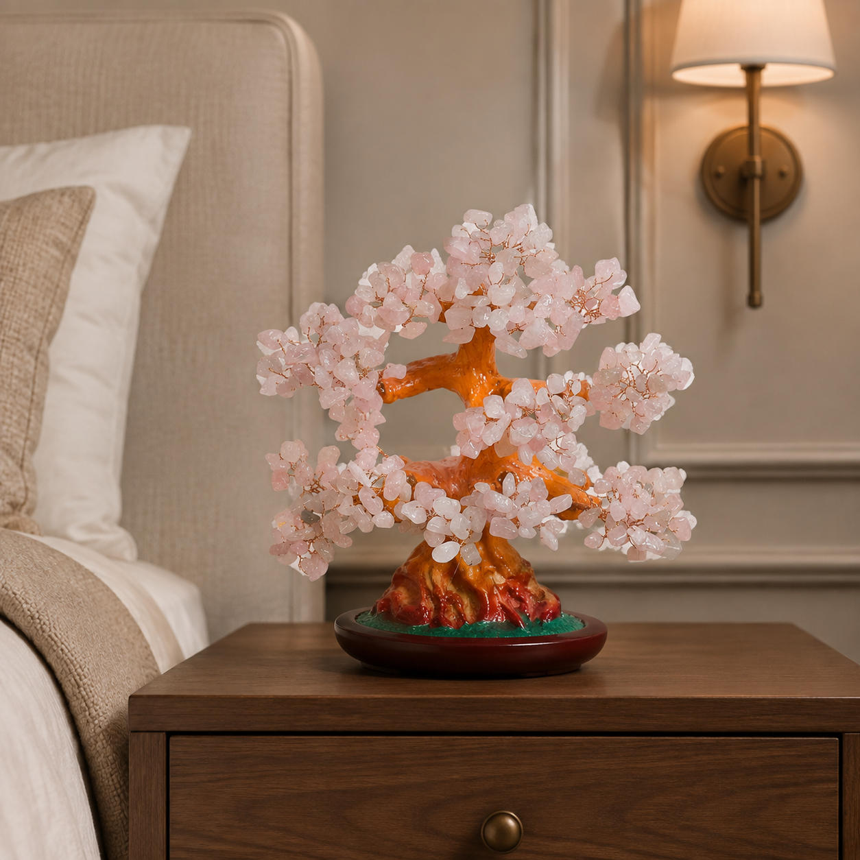 Copac Feng Shui Decorativ cu Pietre Semiprețioase și Suport Ceramic – Armonie și Eleganță, 22 cm