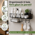 Raft Metalic Premium pentru Baie, Organizator Multifuncțional cu Montaj Fără Găuri