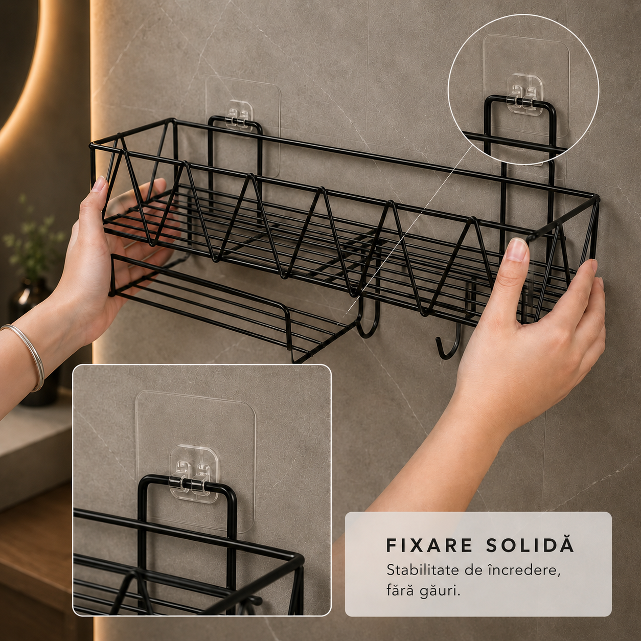 Raft Metalic Premium pentru Baie, Organizator Multifuncțional cu Montaj Fără Găuri