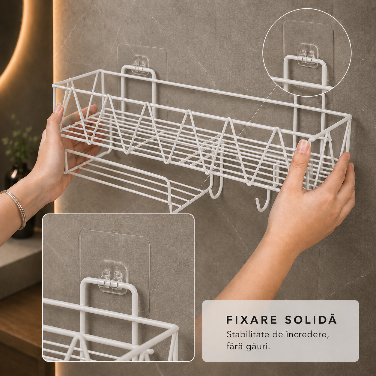 Raft Metalic Premium pentru Baie, Organizator Multifuncțional cu Montaj Fără Găuri