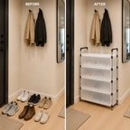 Pantofar Urban Loft cu protecție antipraf, depozitare compactă, alb