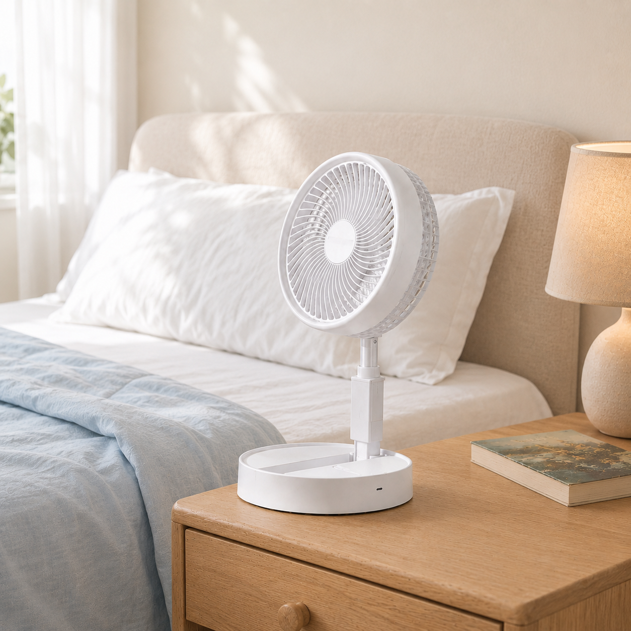 Ventilator Telescopic Portabil și Pliabil, Putere 4.8W, 3 Trepte de Viteză, Autonomie Sporită cu Acumulator de 3000 mAh, Încărcare USB