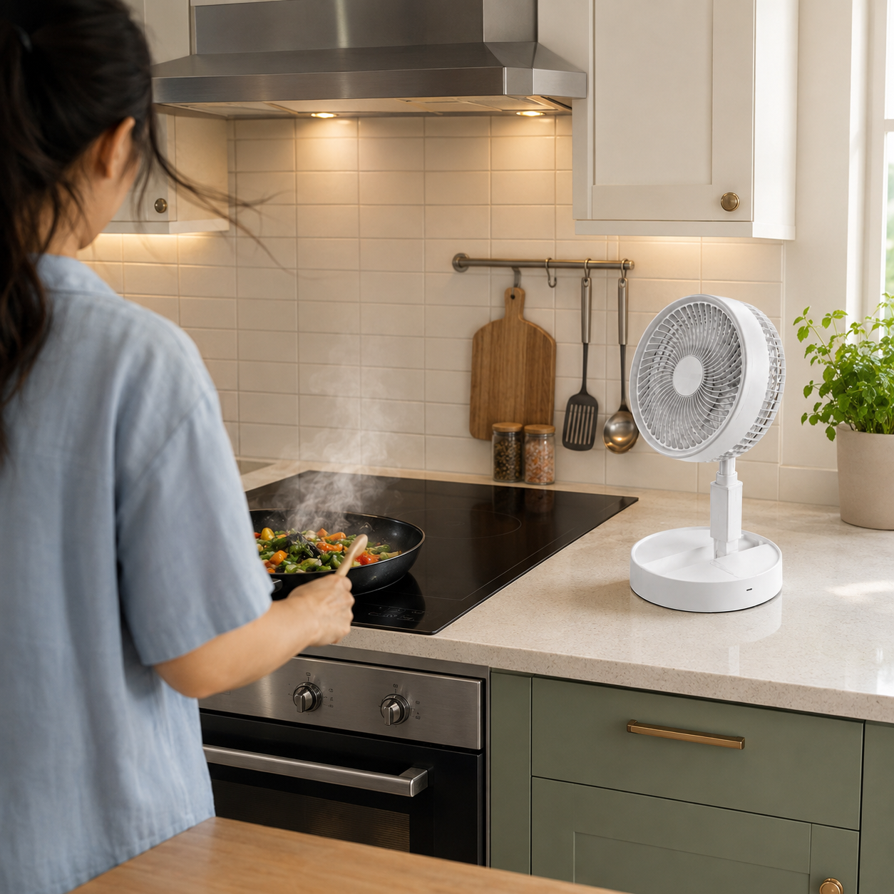 Ventilator Telescopic Portabil și Pliabil, Putere 4.8W, 3 Trepte de Viteză, Autonomie Sporită cu Acumulator de 3000 mAh, Încărcare USB