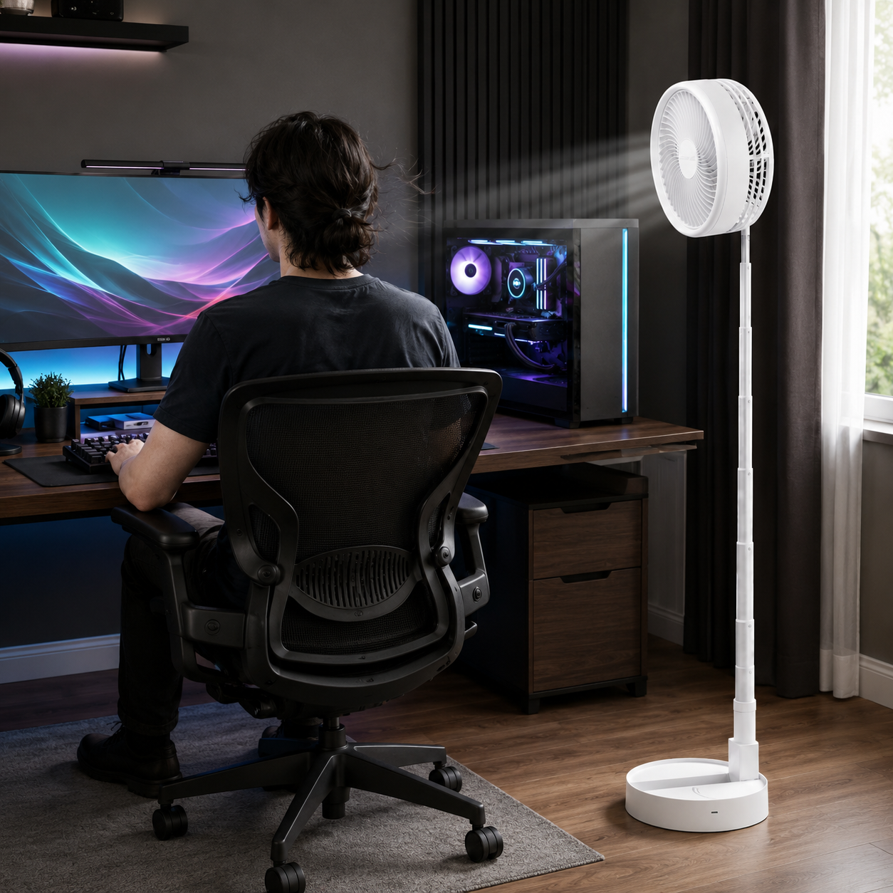 Ventilator Telescopic Portabil și Pliabil, Putere 4.8W, 3 Trepte de Viteză, Autonomie Sporită cu Acumulator de 3000 mAh, Încărcare USB