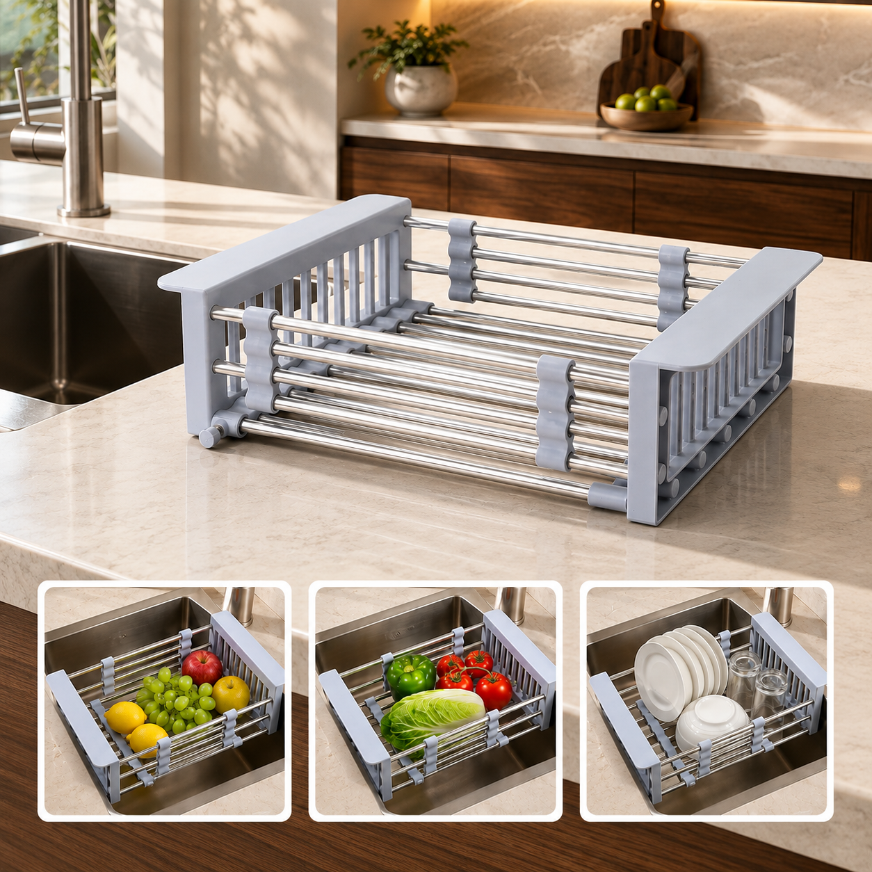 Suport Extensibil Multifuncțional pentru Chiuvetă, Inox Premium