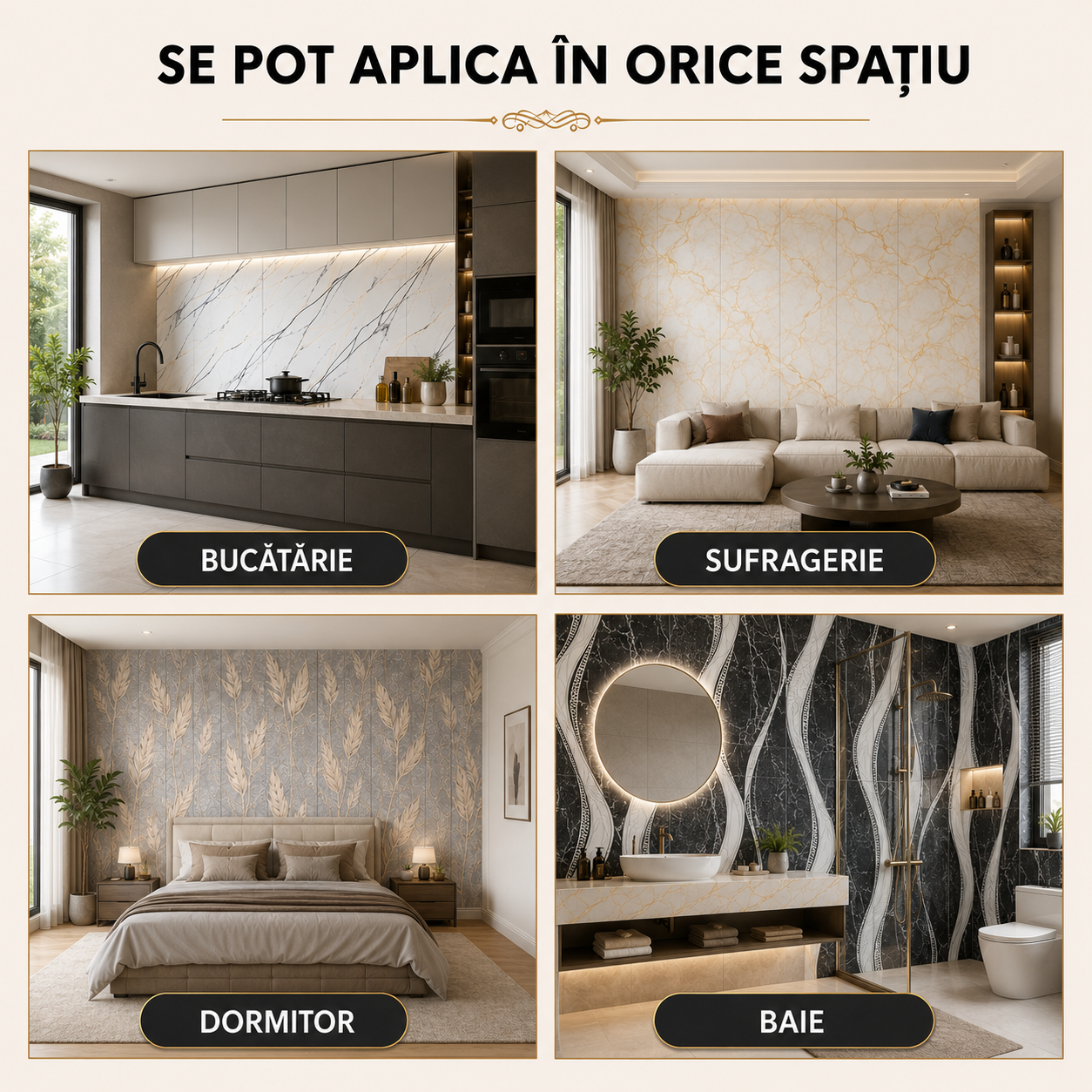 Set 6 Panouri Premium MarbleGlow cu Folie de Aluminiu, Autoadezive - Bucatarie, Baie, Living - diferite modele
