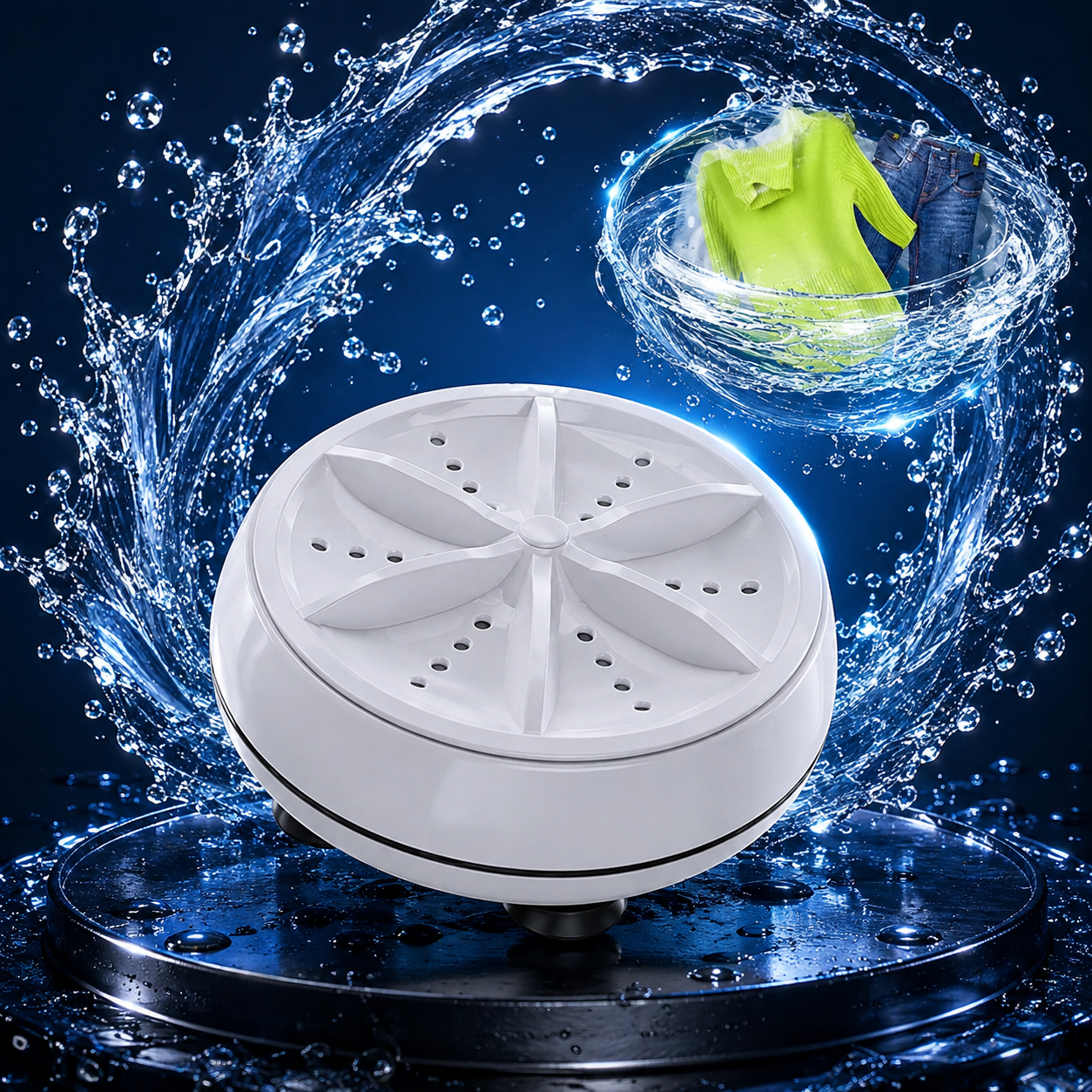 Mini Mașină Portabilă Multifuncțională 3 în 1 cu USB – Pentru Rufe, Vase, Fructe și Legume + Găleată Pliabilă CADOU