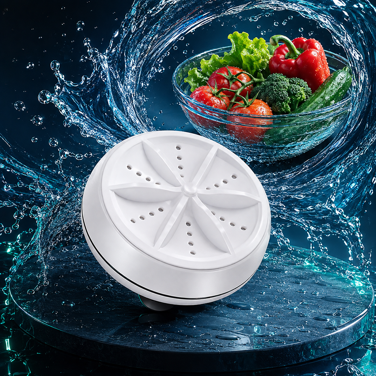 Mini Mașină Portabilă Multifuncțională 3 în 1 cu USB – Pentru Rufe, Vase, Fructe și Legume + Găleată Pliabilă CADOU