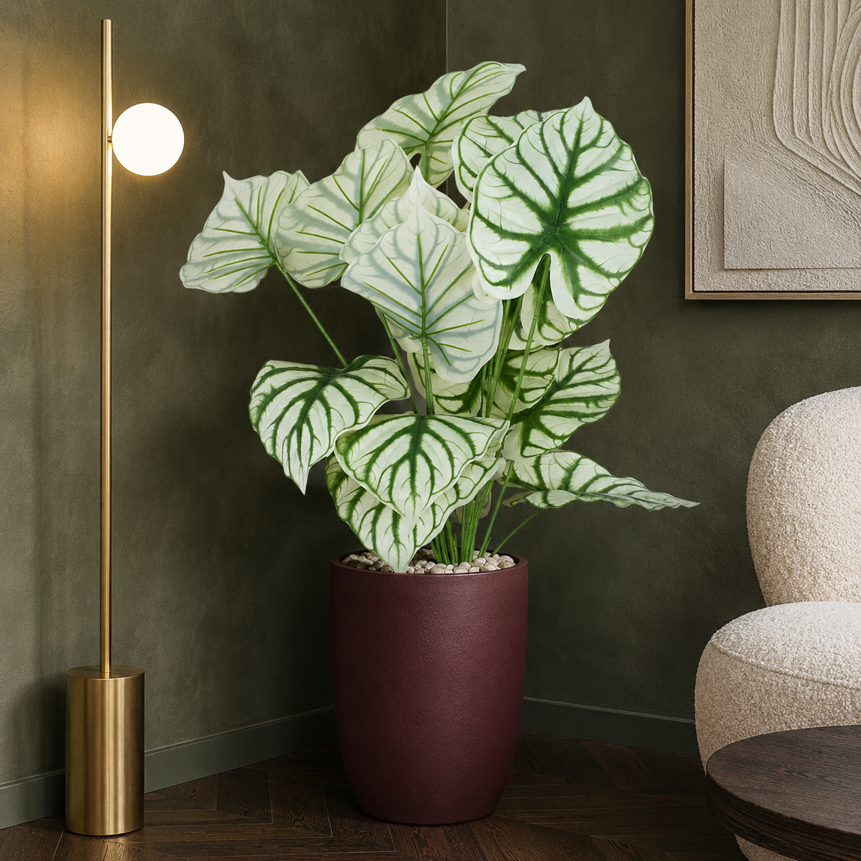 Arbust Artificial Schefflera Variegata, Ultra-Realistic, 65cm (Fara Ghiveci)