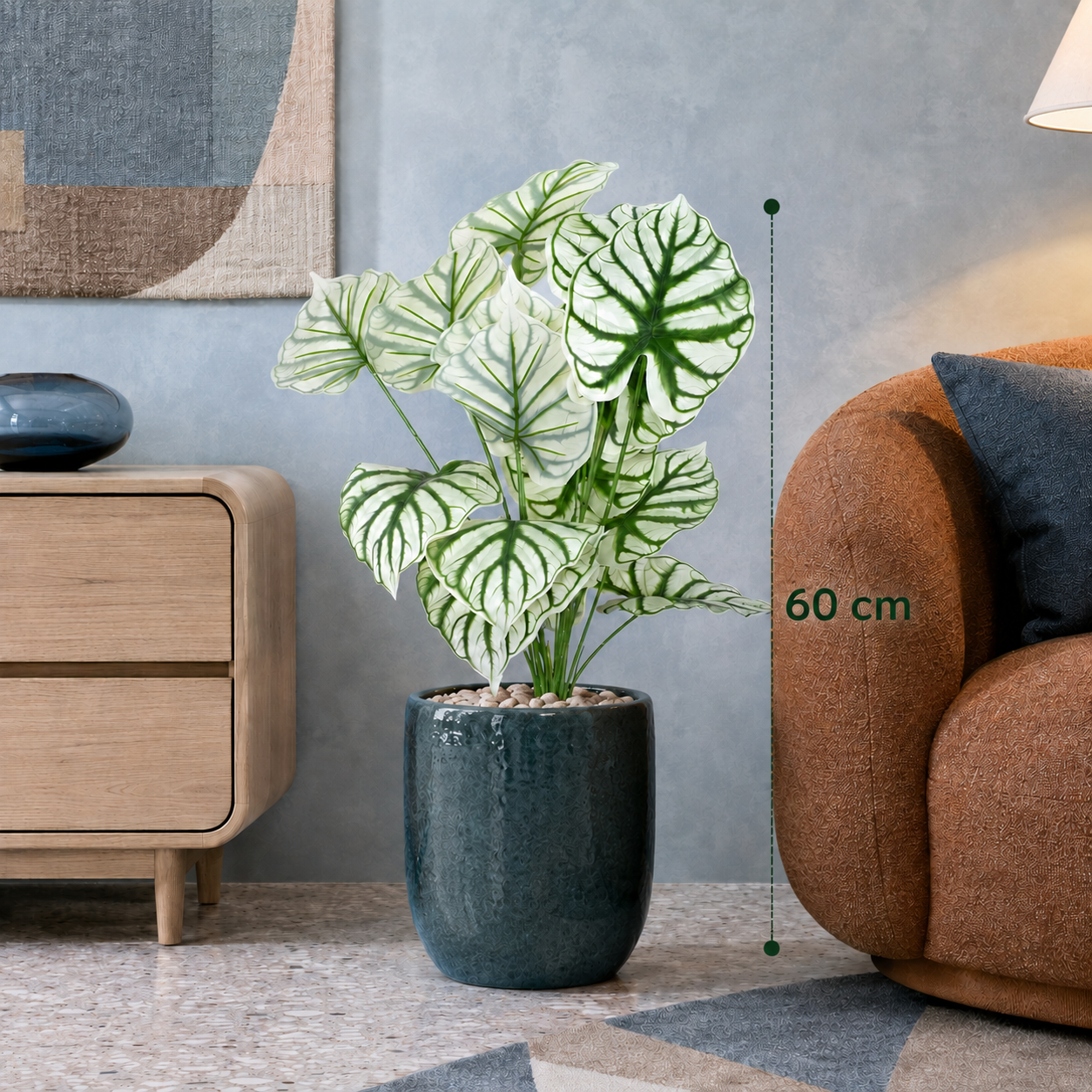 Arbust Artificial Schefflera Variegata, Ultra-Realistic, 65cm (Fara Ghiveci)