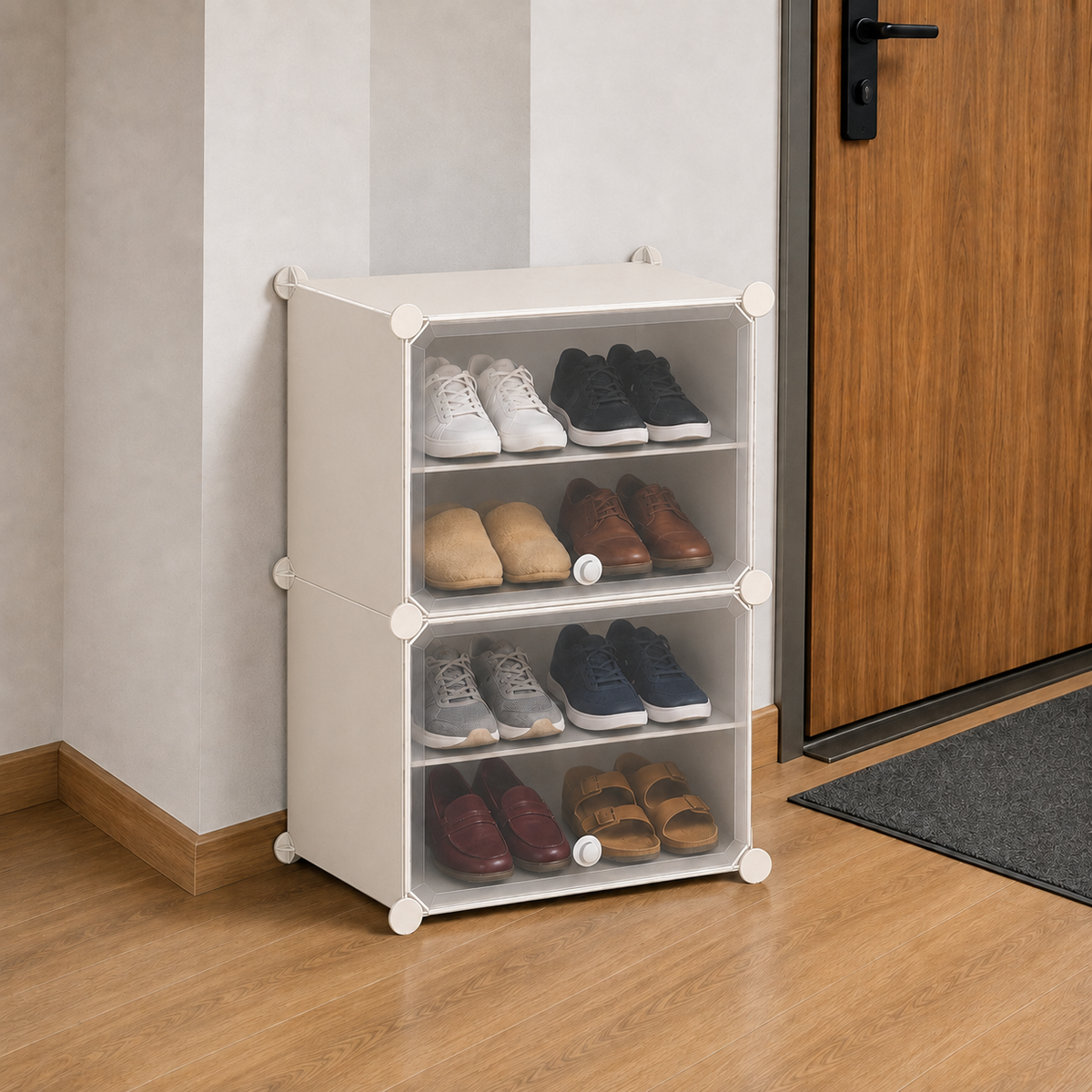 Pantofar modular Urban Loft, 4 Niveluri, 2 Uși, Protecție Antipraf și Depozitare Compactă