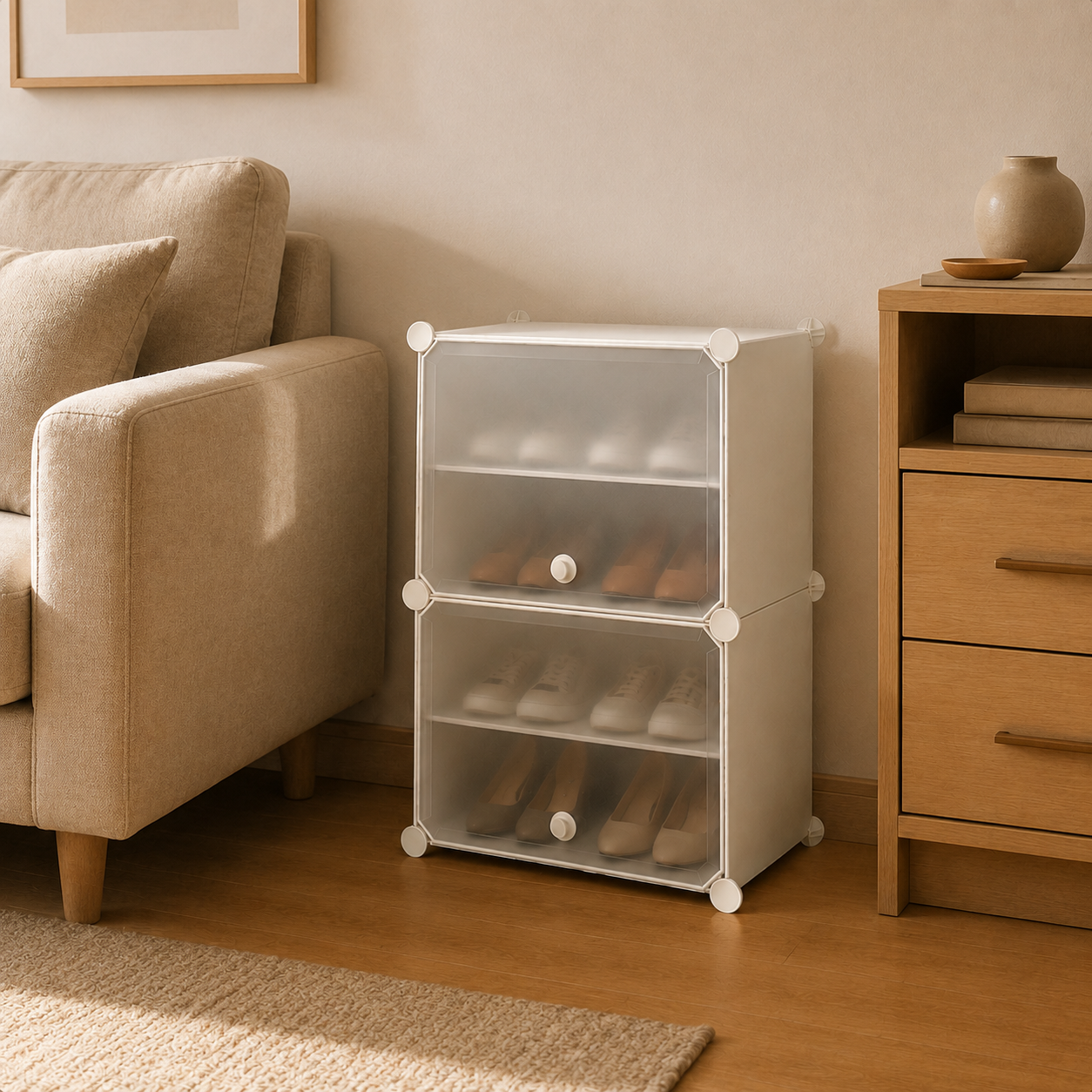 Pantofar modular Urban Loft, 4 Niveluri, 2 Uși, Protecție Antipraf și Depozitare Compactă