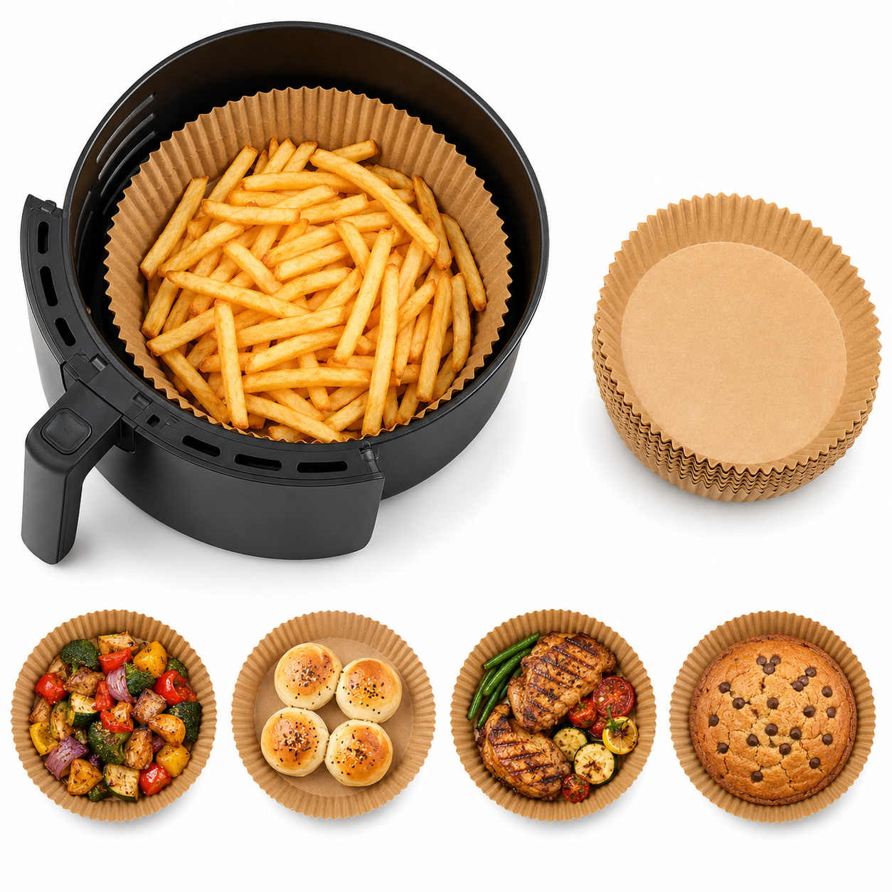 Set 100 Folii de Copt pentru Air Fryer și Cuptor cu Microunde, Maro