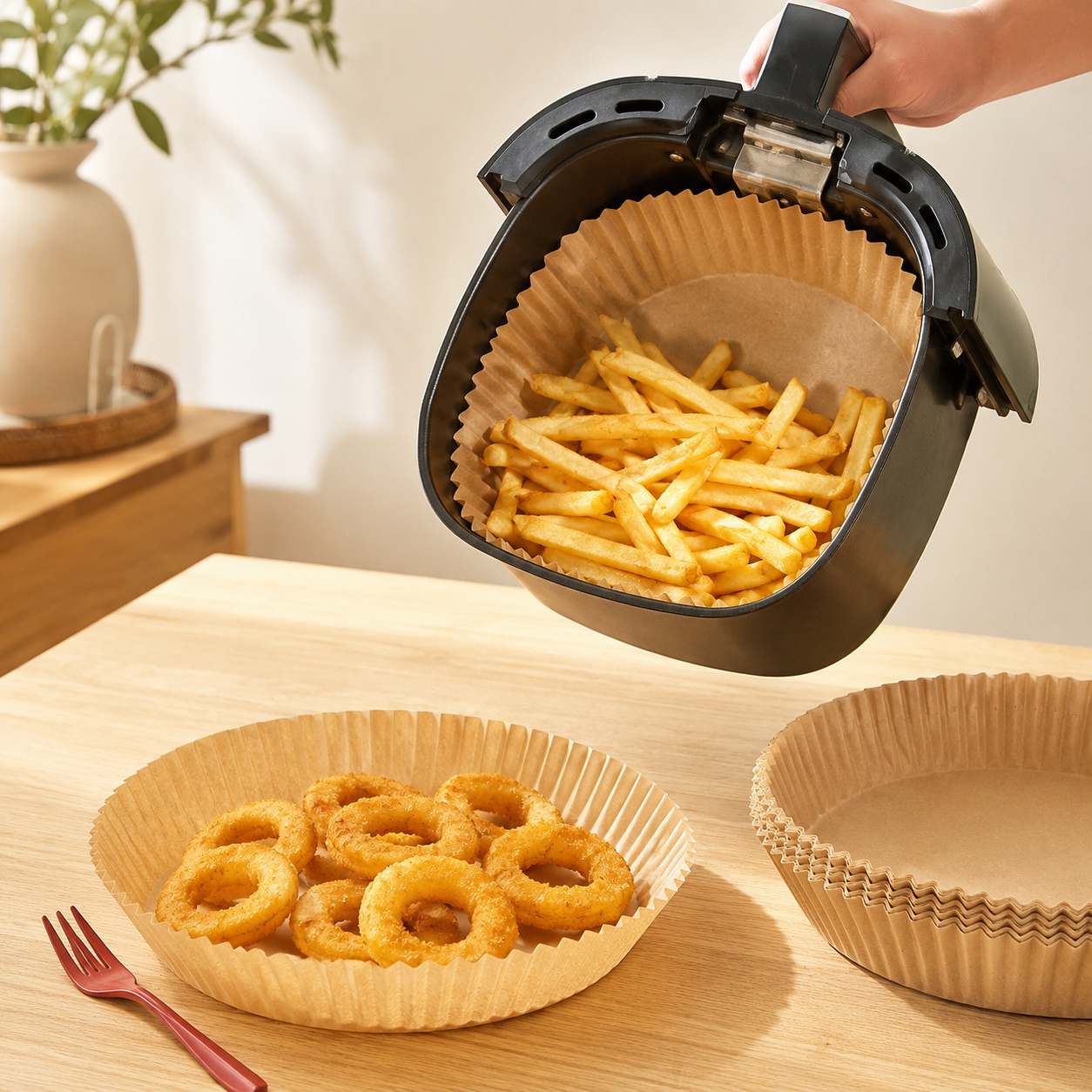 Set 100 Folii de Copt pentru Air Fryer și Cuptor cu Microunde, Maro