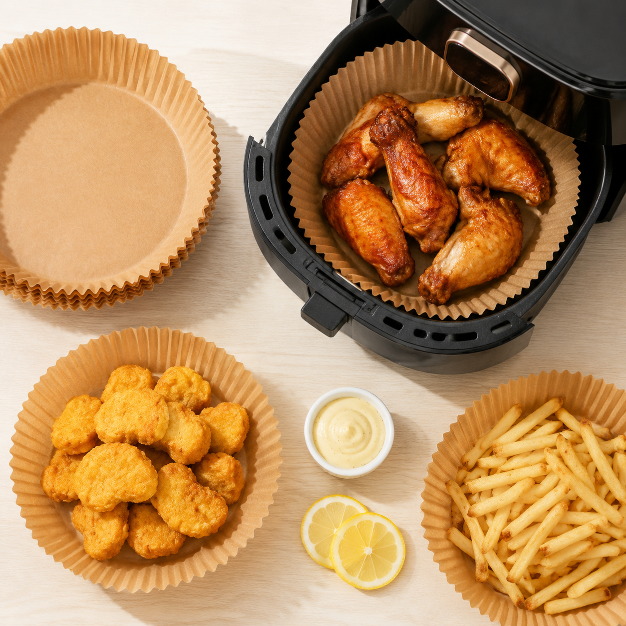 Set 100 Folii de Copt pentru Air Fryer și Cuptor cu Microunde, Maro