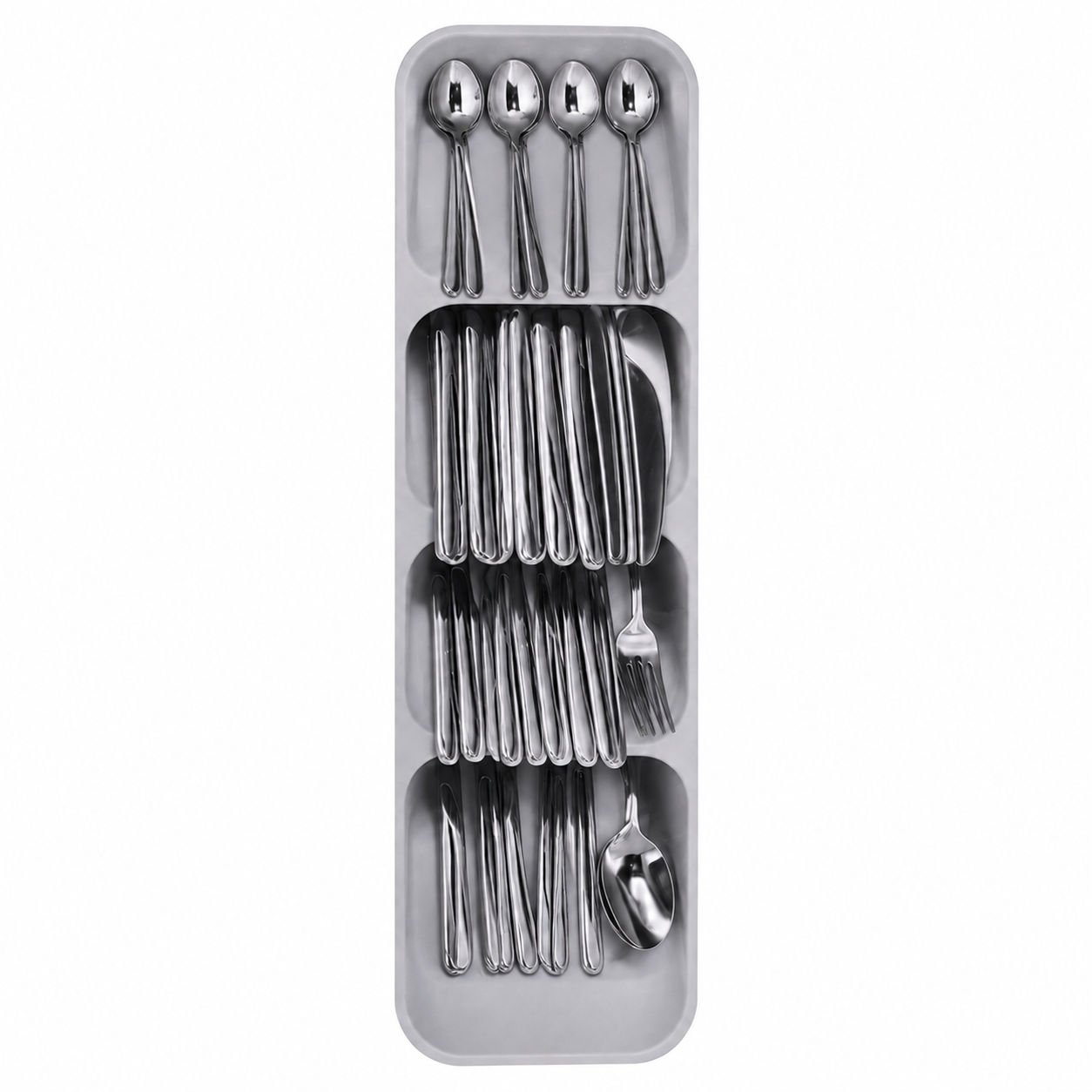 Organizator din Plastic pentru Tacâmuri, 40 x 11 x 5,4 cm, Gri