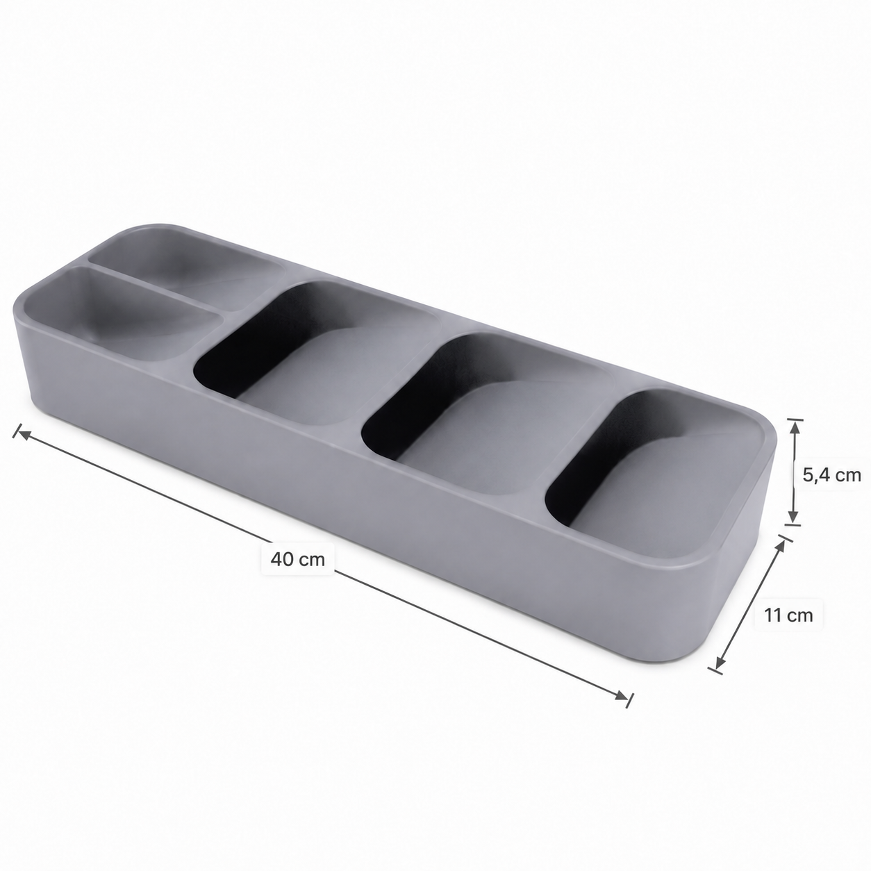 Organizator din Plastic pentru Tacâmuri, 40 x 11 x 5,4 cm, Gri