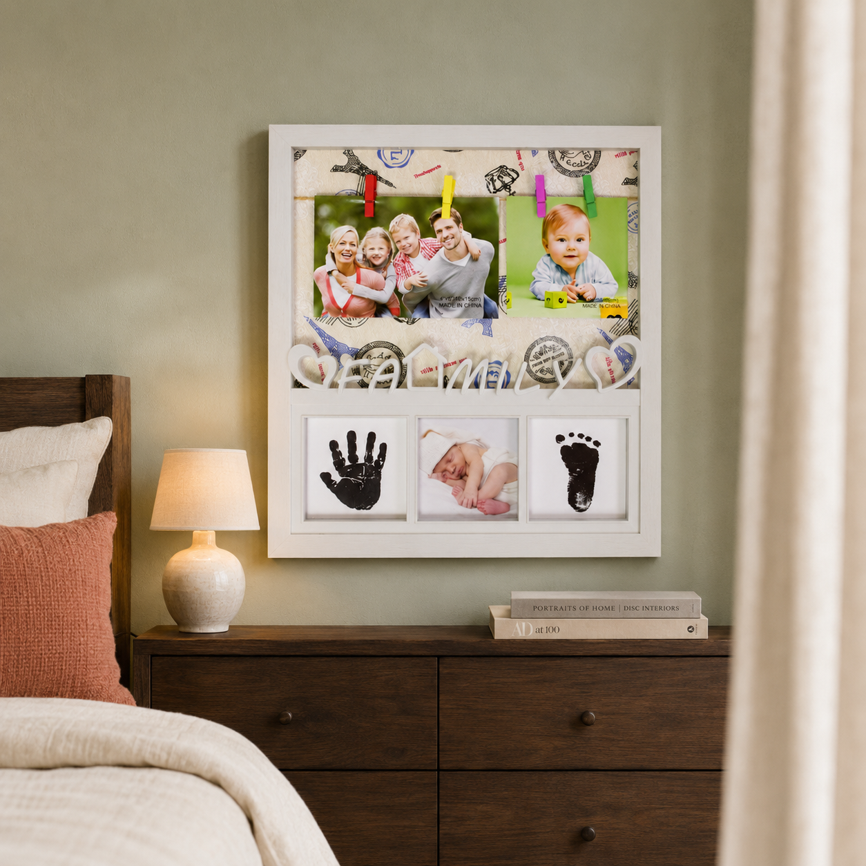 Ramă Foto „Amintiri de-o Viață” – cu 5 Fotografii și Kit Amprente Bebeluș, 35 × 32 cm