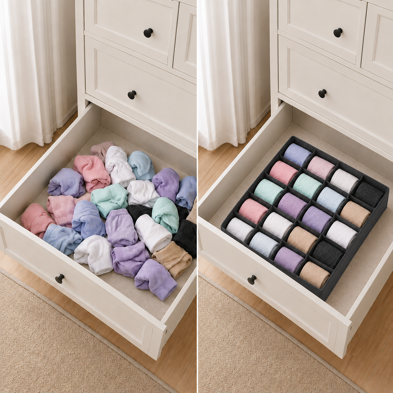 Organizator Pliabil pentru Dulap sau Sertar, 20 Compartimente, 30 × 30 × 10 cm, Gri