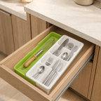 Organizator Extensibil din Plastic pentru Tacâmuri, 40,5 x  16,7–30 cm (Lățime Reglabilă) × 6 cm